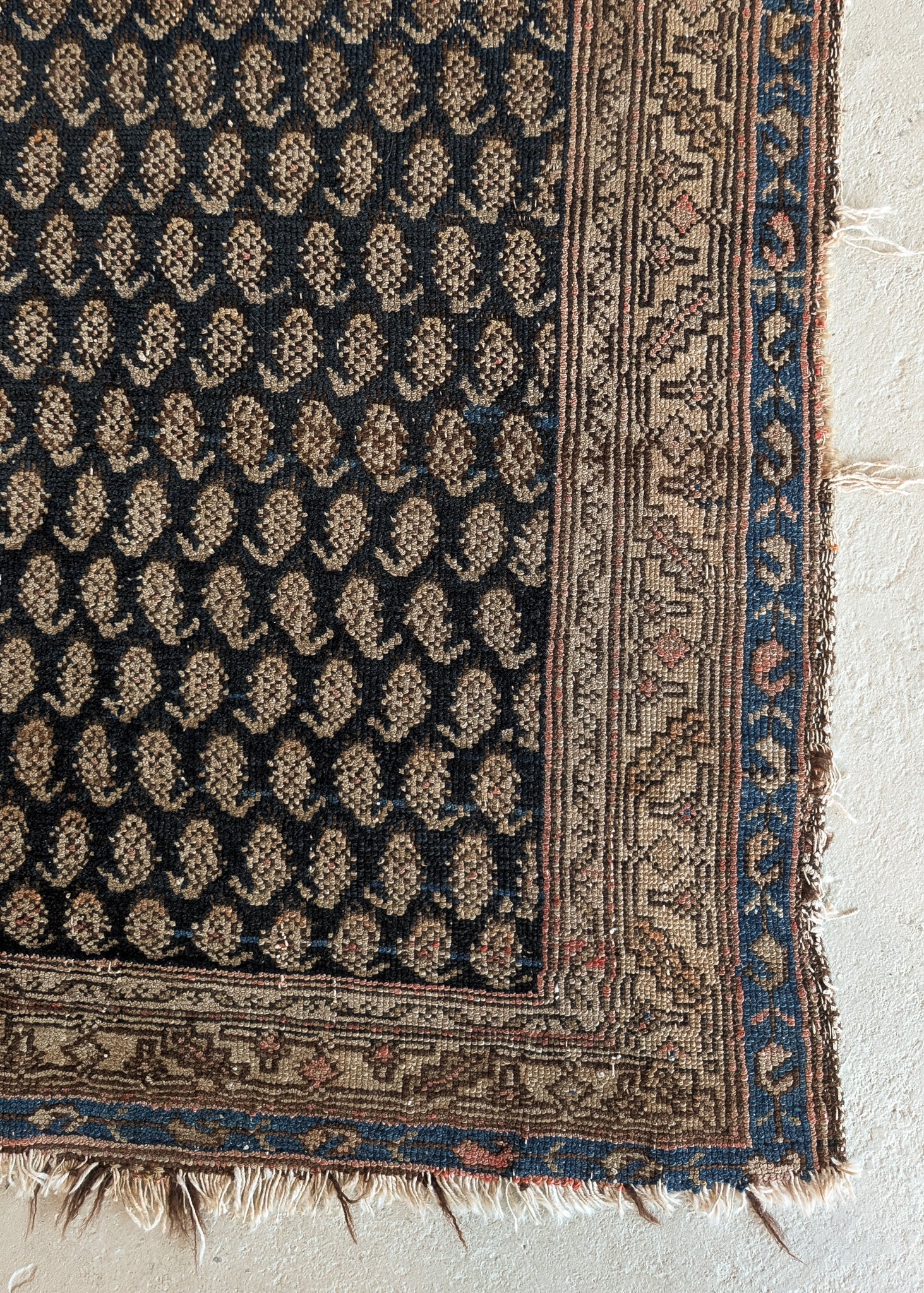 Likely Antique Moody Neutral Persian Seraband Scatter Rug 4'11-1/2" x 3'4"