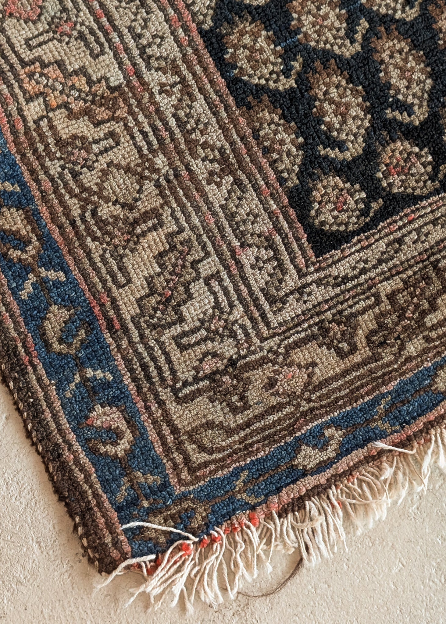 Likely Antique Moody Neutral Persian Seraband Scatter Rug 4'11-1/2" x 3'4"