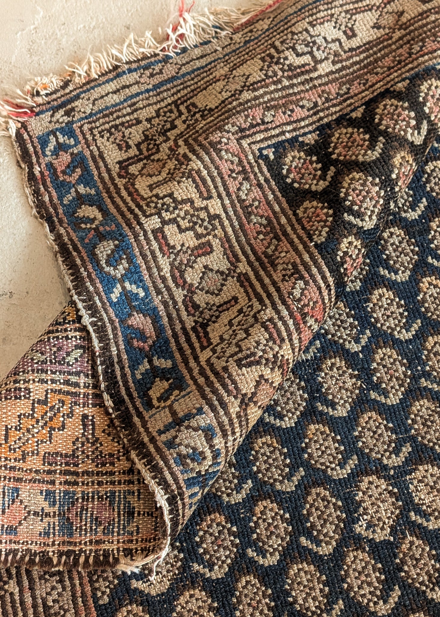 Likely Antique Moody Neutral Persian Seraband Scatter Rug 4'11-1/2" x 3'4"