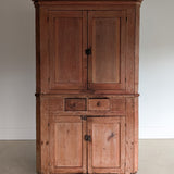 Antique 1790s Late 18th Century Early American Primitive Corner Cupboard with Original Red Milk Paint