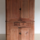 Antique 1790s Late 18th Century Early American Primitive Corner Cupboard with Original Red Milk Paint