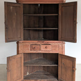 Antique 1790s Late 18th Century Early American Primitive Corner Cupboard with Original Red Milk Paint