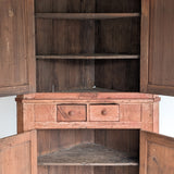 Antique 1790s Late 18th Century Early American Primitive Corner Cupboard with Original Red Milk Paint