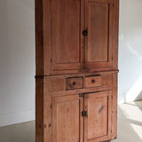 Antique 1790s Late 18th Century Early American Primitive Corner Cupboard with Original Red Milk Paint