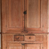 Antique 1790s Late 18th Century Early American Primitive Corner Cupboard with Original Red Milk Paint