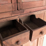 Antique 1790s Late 18th Century Early American Primitive Corner Cupboard with Original Red Milk Paint