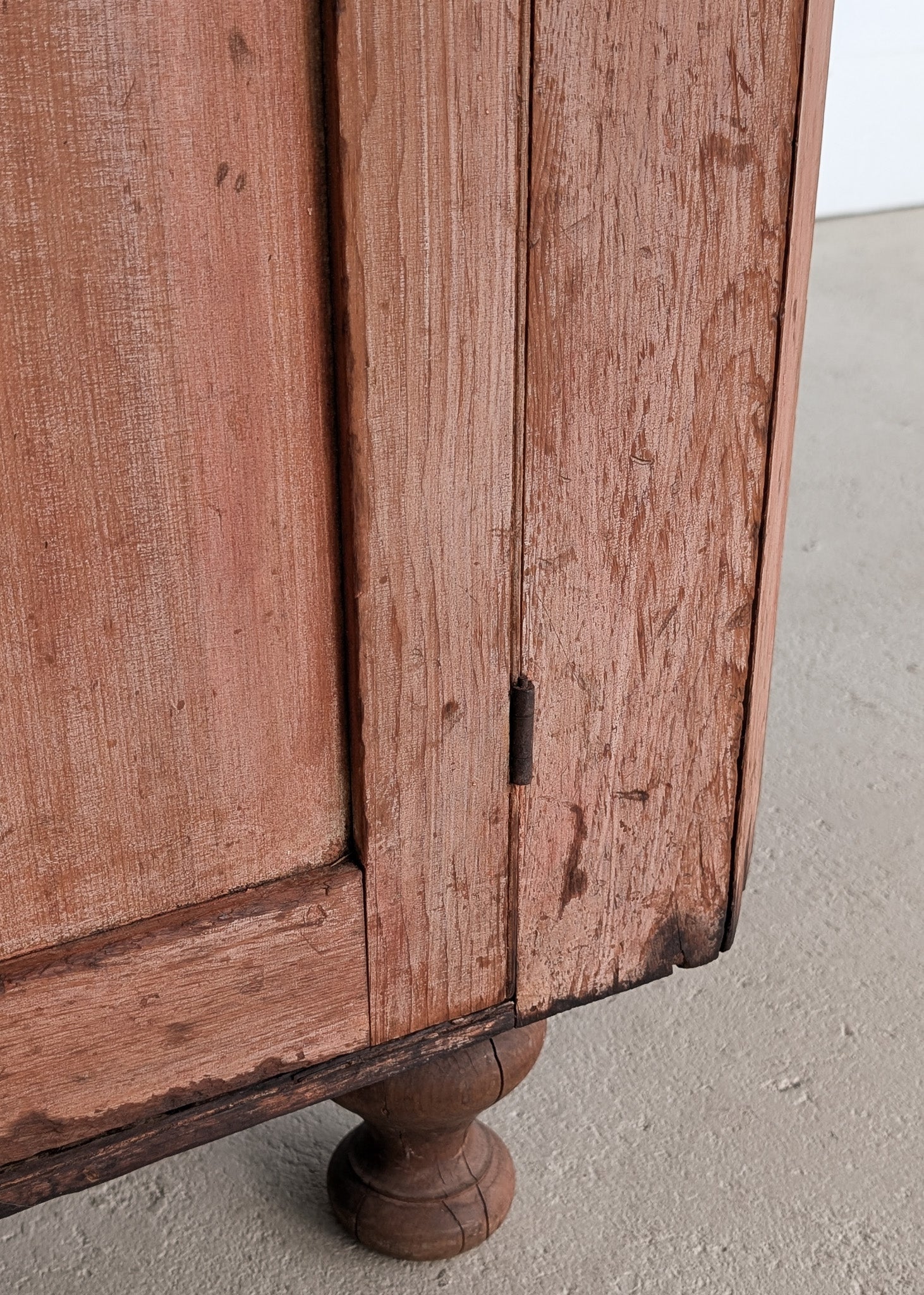 Antique 1790s Late 18th Century Early American Primitive Corner Cupboard with Original Red Milk Paint