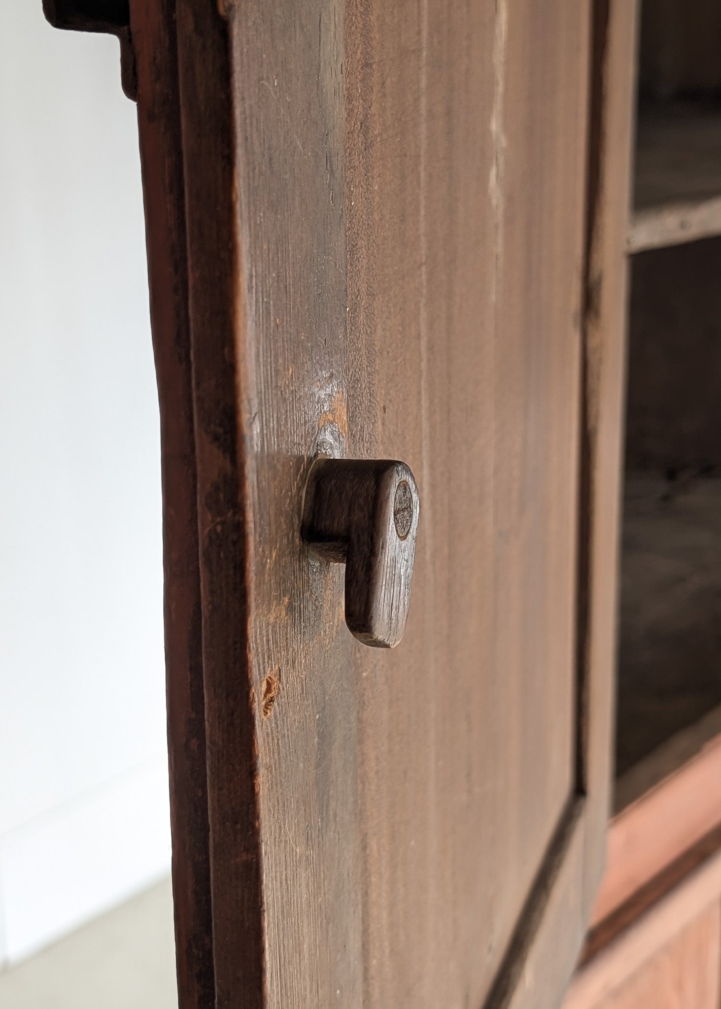 Antique 1790s Late 18th Century Early American Primitive Corner Cupboard with Original Red Milk Paint