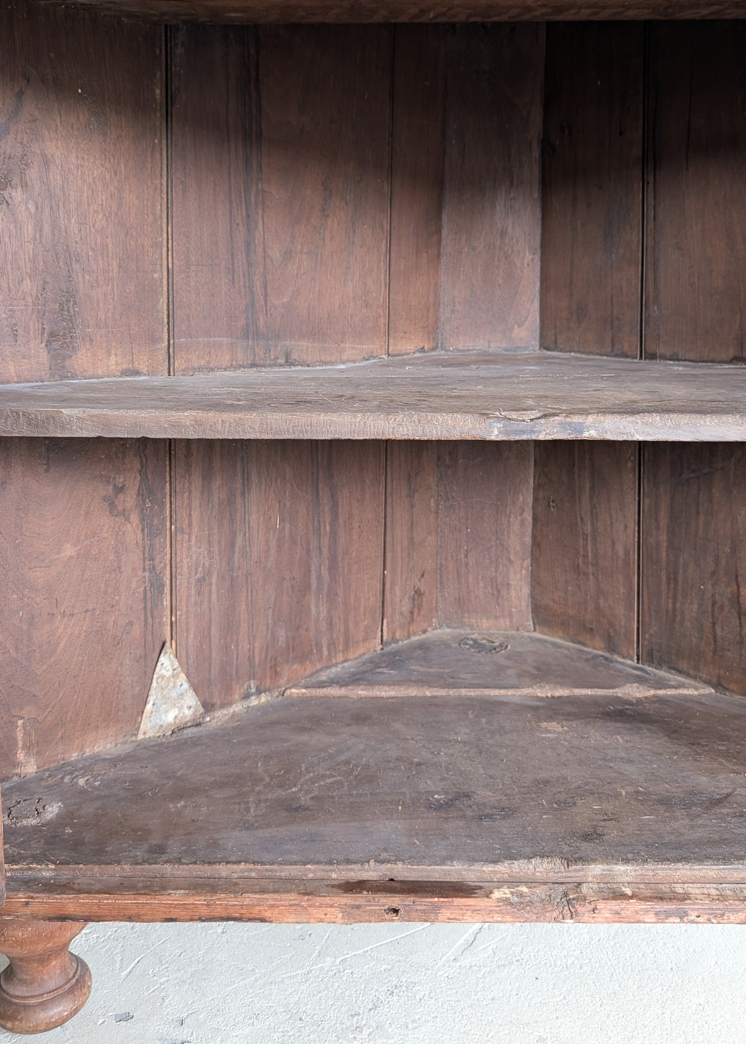 Antique 1790s Late 18th Century Early American Primitive Corner Cupboard with Original Red Milk Paint