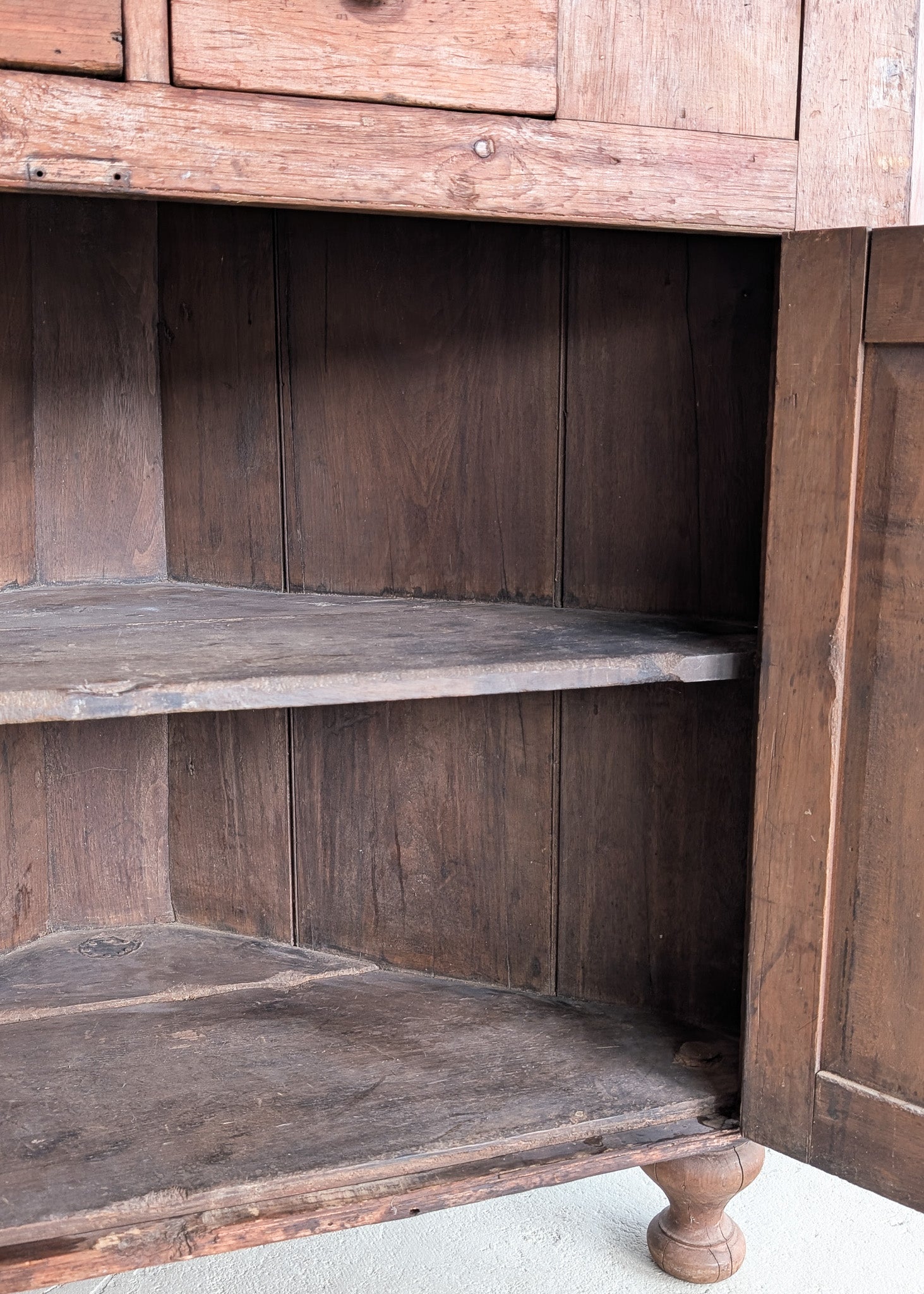 Antique 1790s Late 18th Century Early American Primitive Corner Cupboard with Original Red Milk Paint