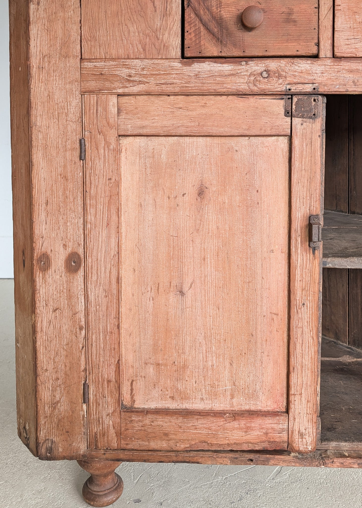 Antique 1790s Late 18th Century Early American Primitive Corner Cupboard with Original Red Milk Paint