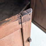 Antique 1790s Late 18th Century Early American Primitive Corner Cupboard with Original Red Milk Paint