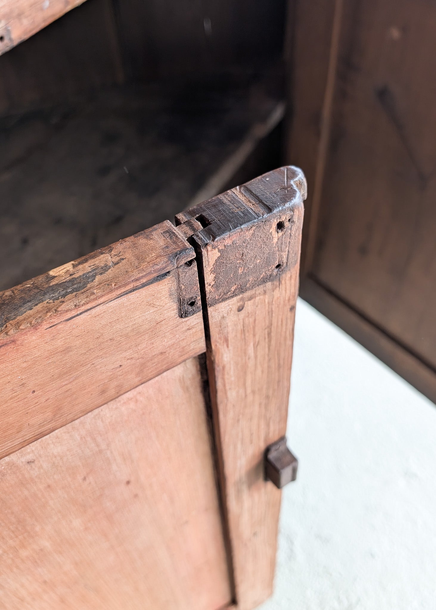Antique 1790s Late 18th Century Early American Primitive Corner Cupboard with Original Red Milk Paint