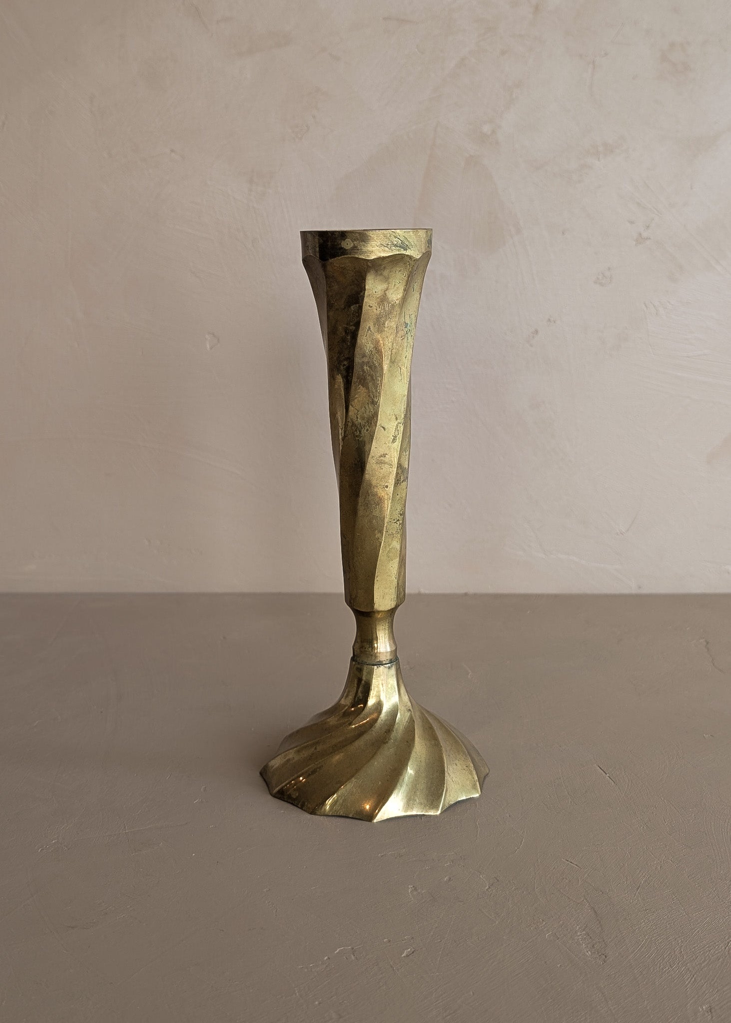 Vintage Skinny Swirled Brass Vase