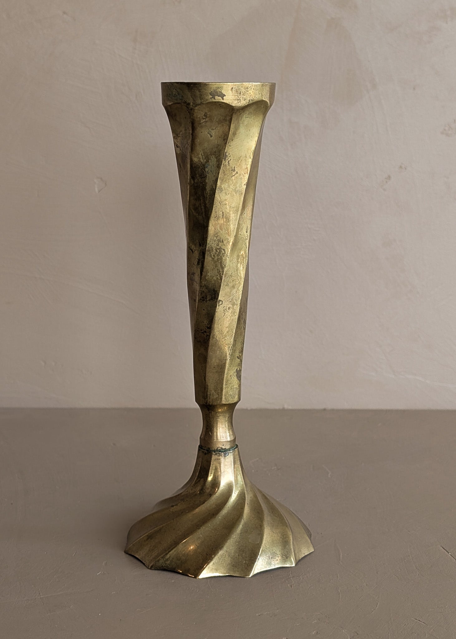 Vintage Skinny Swirled Brass Vase