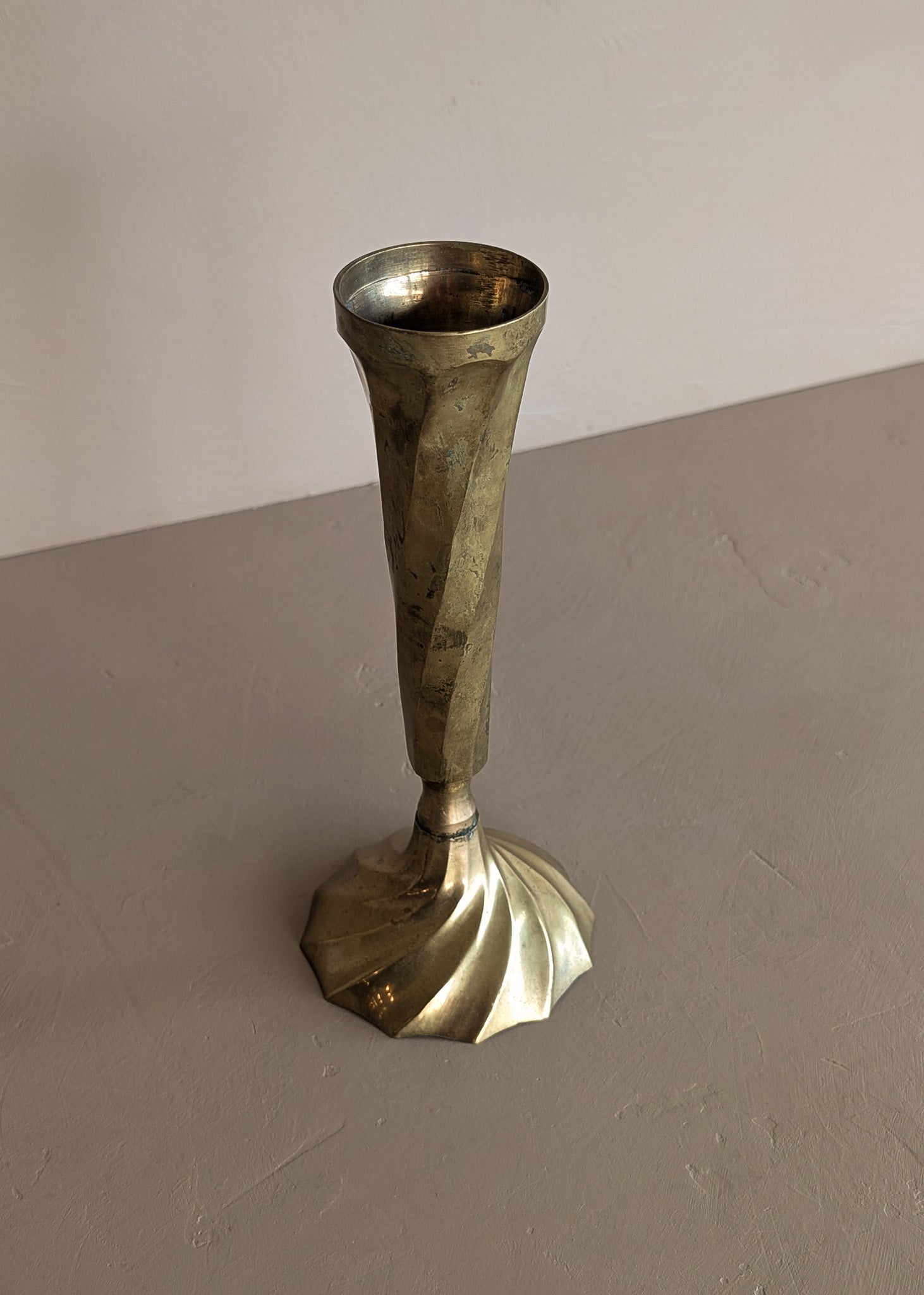 Vintage Skinny Swirled Brass Vase