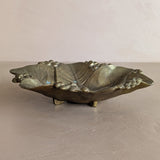 Vintage Midcentury Brass Lemon Leaves Footed Catchall Dish Bowl