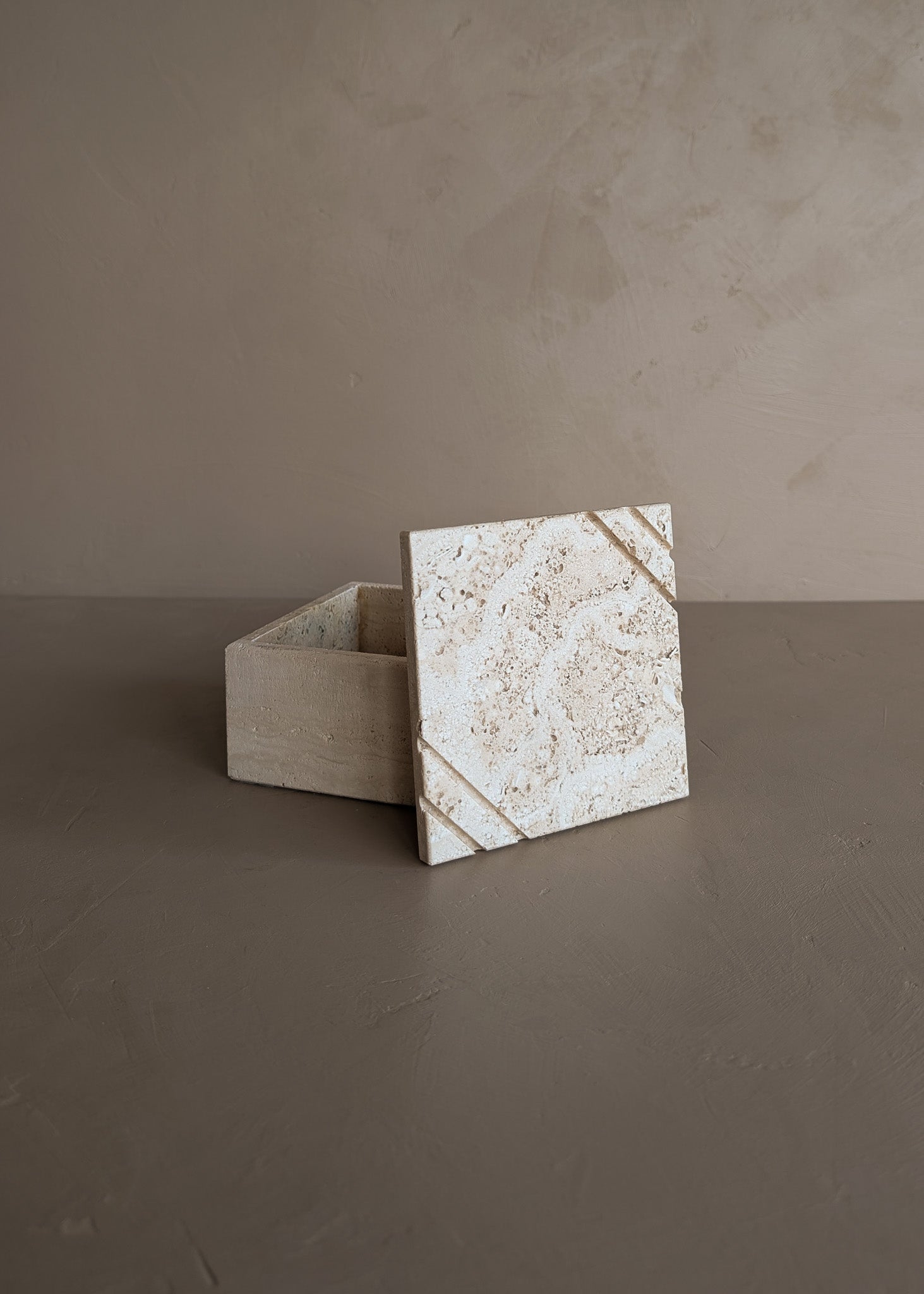 Vintage Lidded Square Travertine Box