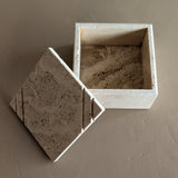 Vintage Lidded Square Travertine Box