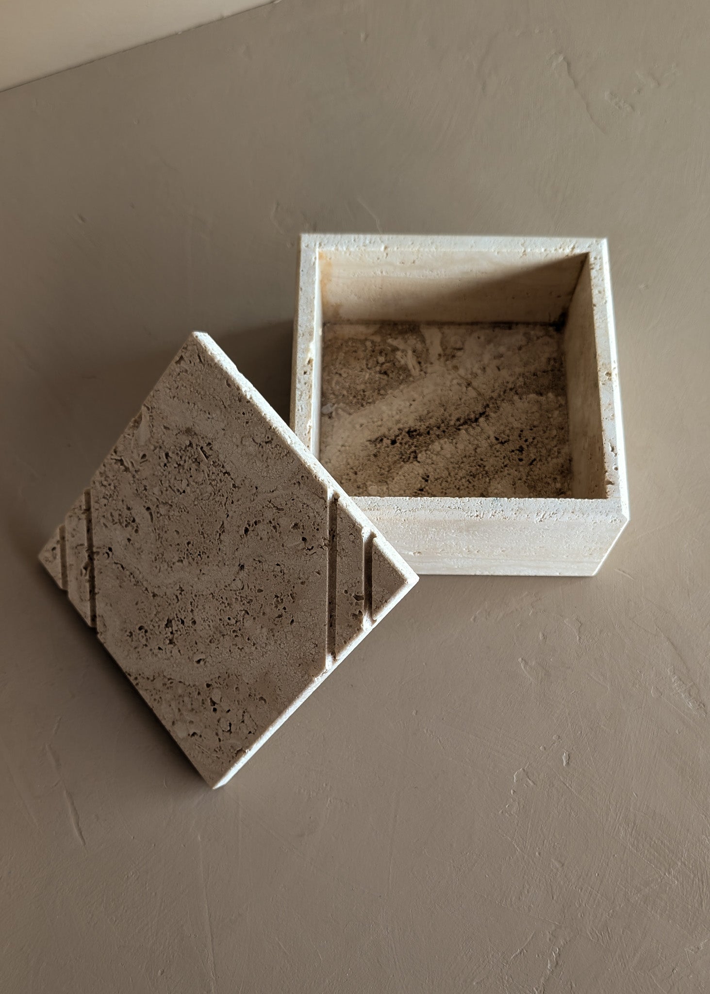 Vintage Lidded Square Travertine Box