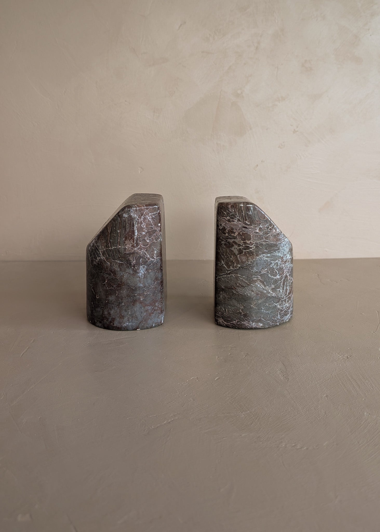 Pair of Unique Vintage Dark Moody Neutral Natural Stone Bookends