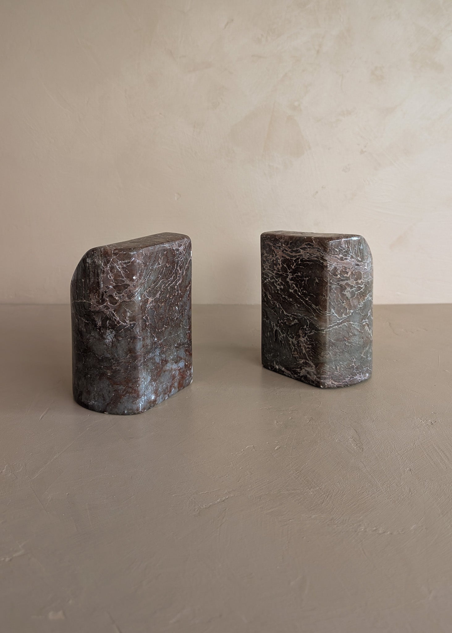Pair of Unique Vintage Dark Moody Neutral Natural Stone Bookends