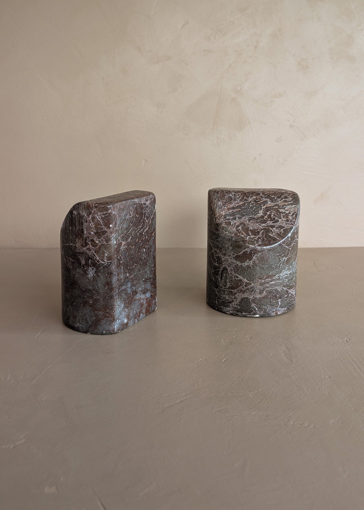 Pair of Unique Vintage Dark Moody Neutral Natural Stone Bookends