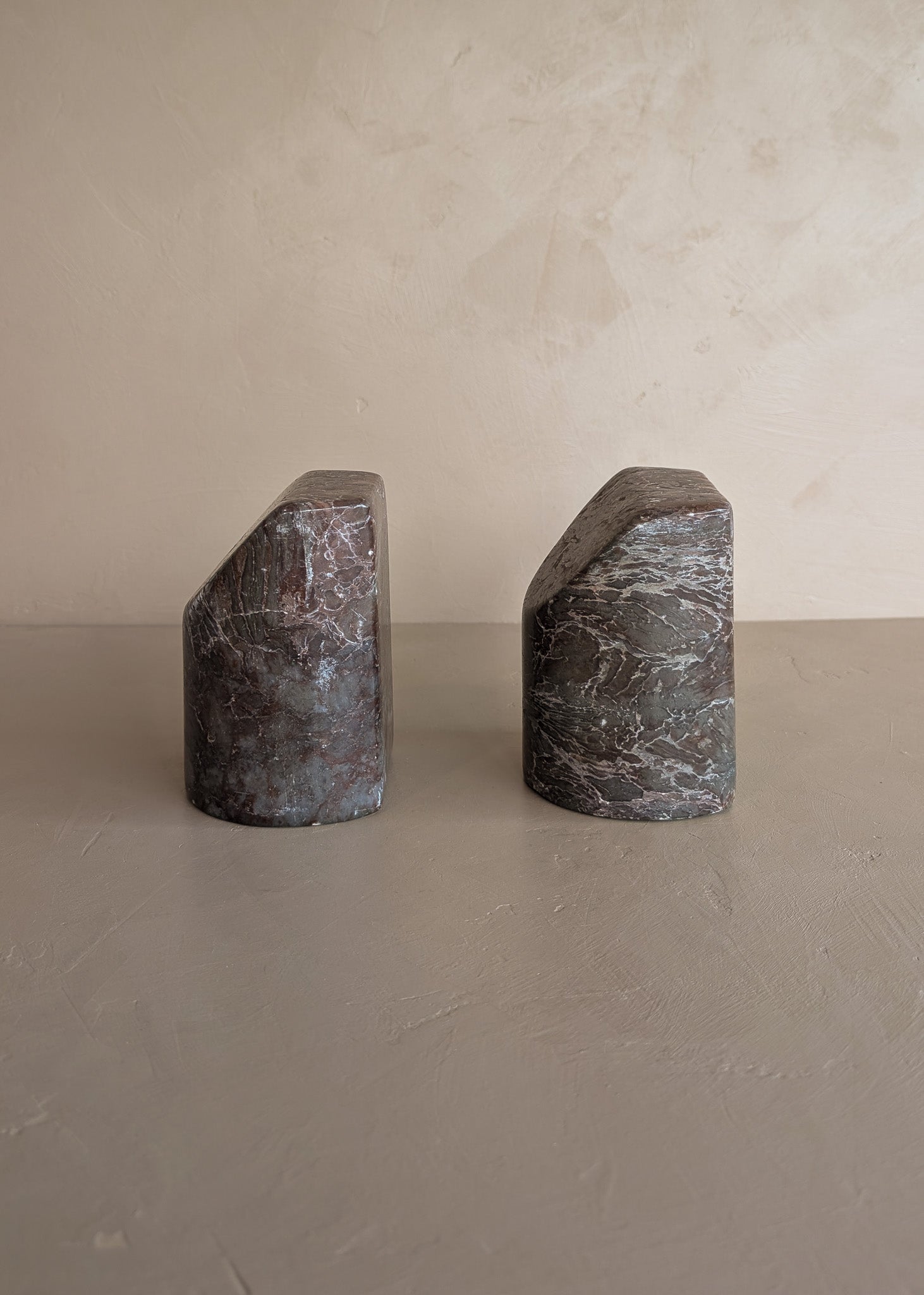 Pair of Unique Vintage Dark Moody Neutral Natural Stone Bookends