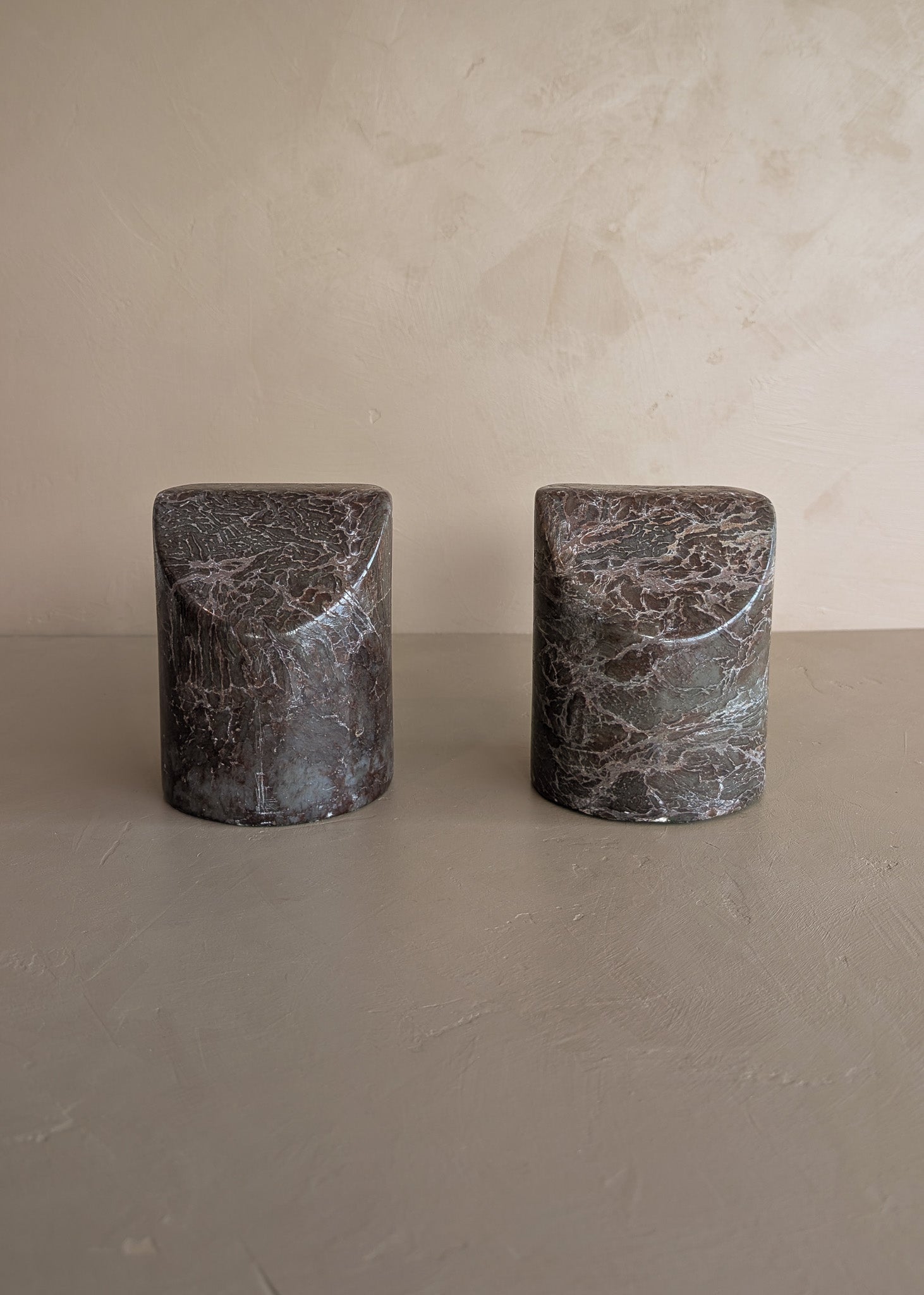 Pair of Unique Vintage Dark Moody Neutral Natural Stone Bookends