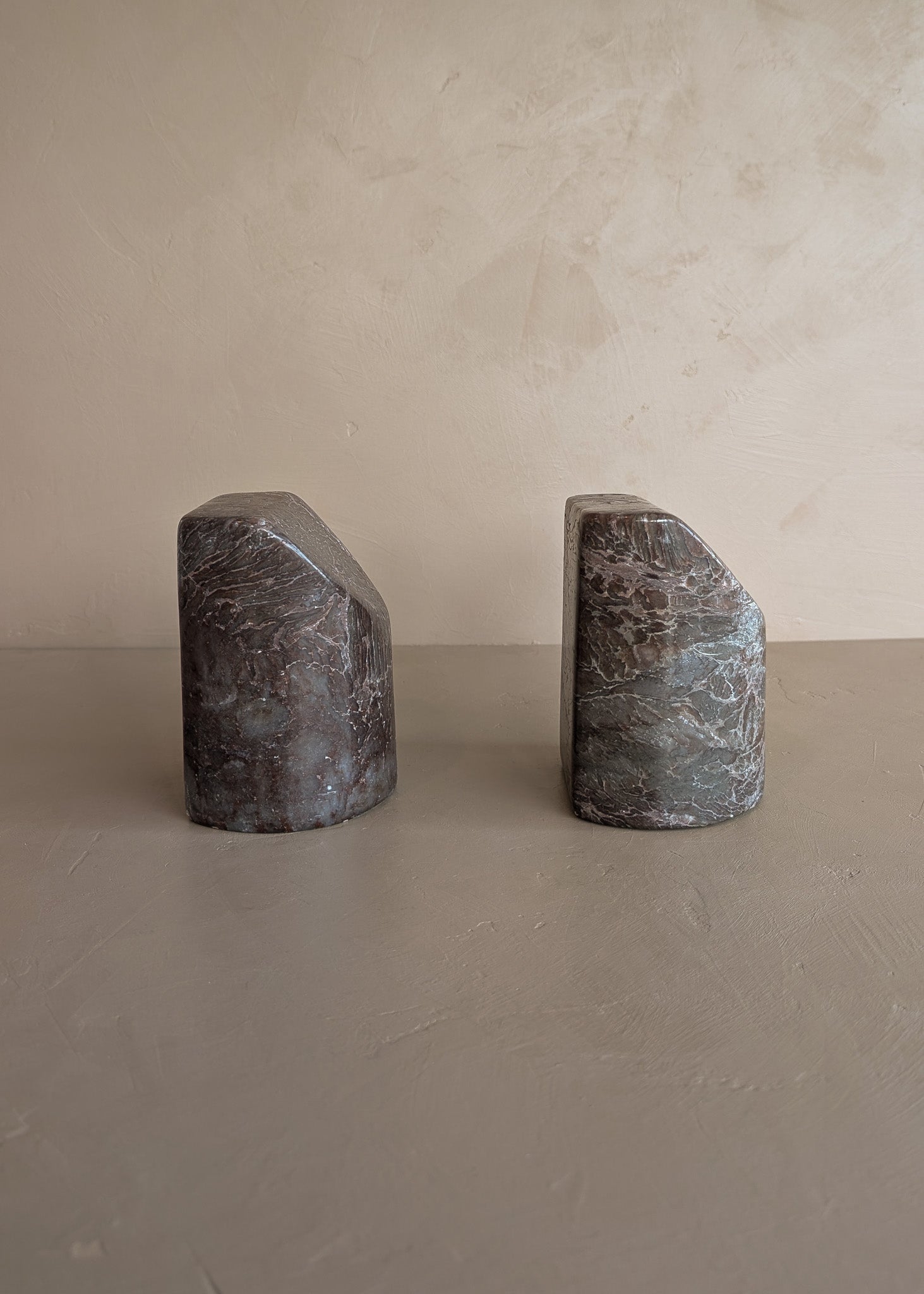 Pair of Unique Vintage Dark Moody Neutral Natural Stone Bookends