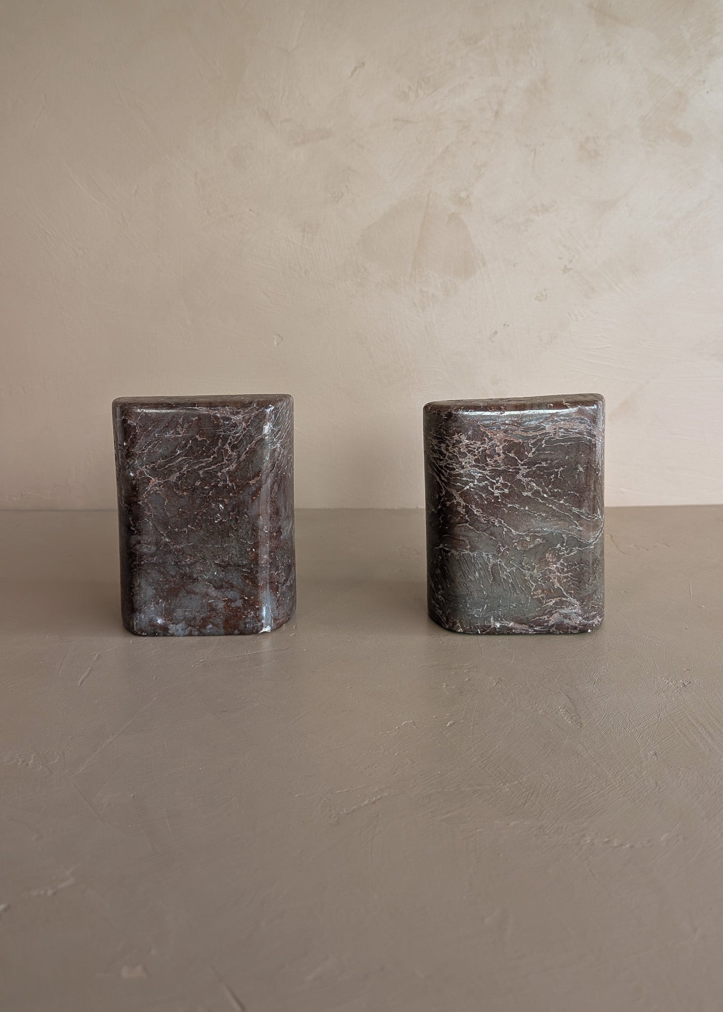 Pair of Unique Vintage Dark Moody Neutral Natural Stone Bookends