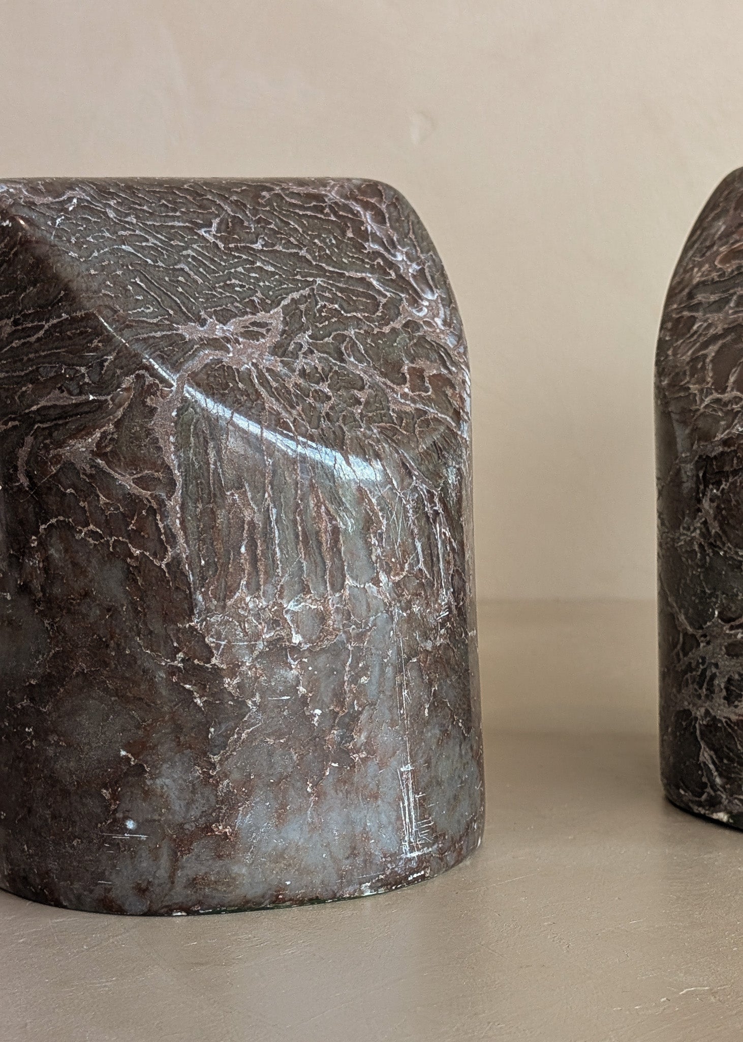 Pair of Unique Vintage Dark Moody Neutral Natural Stone Bookends