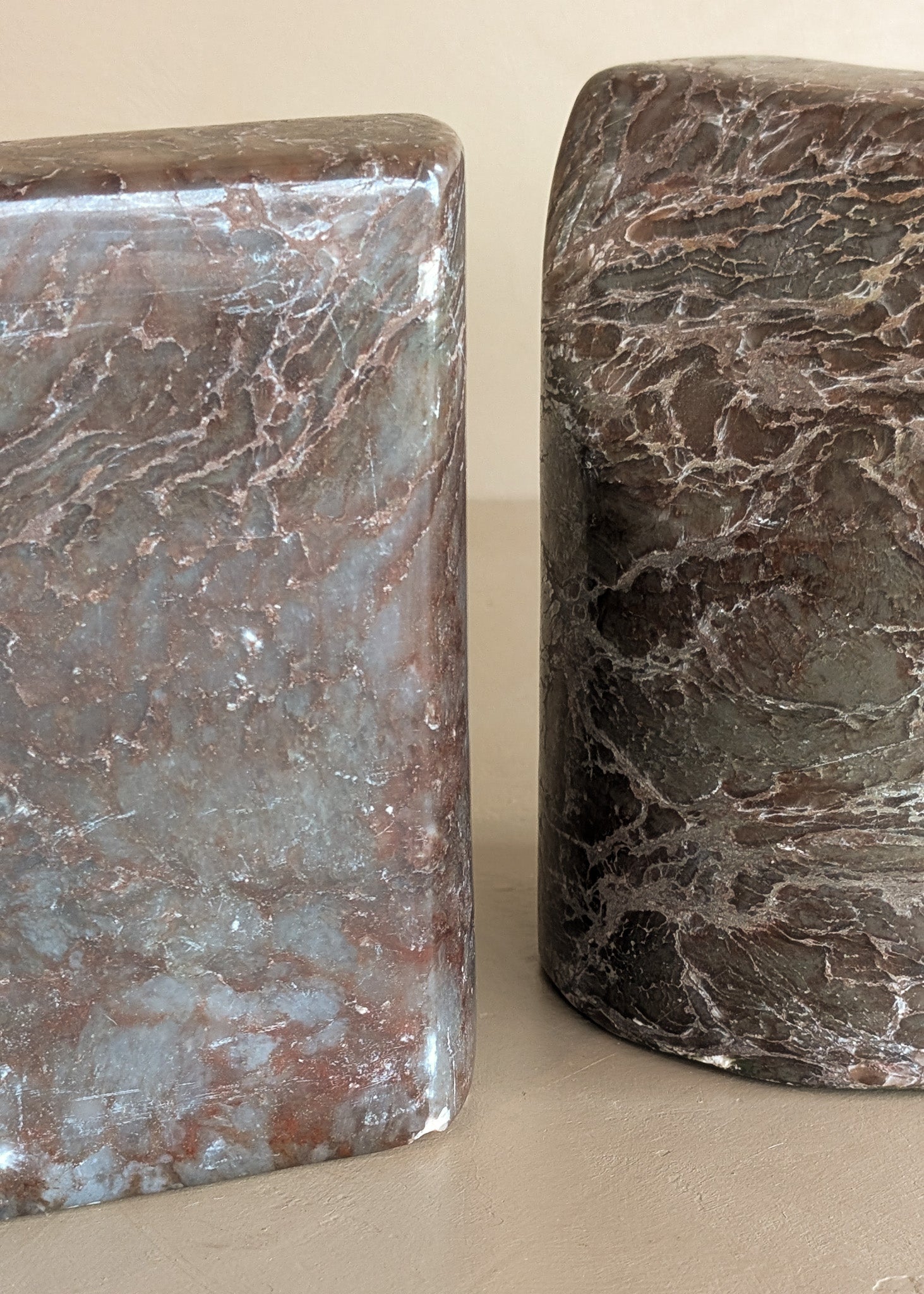 Pair of Unique Vintage Dark Moody Neutral Natural Stone Bookends