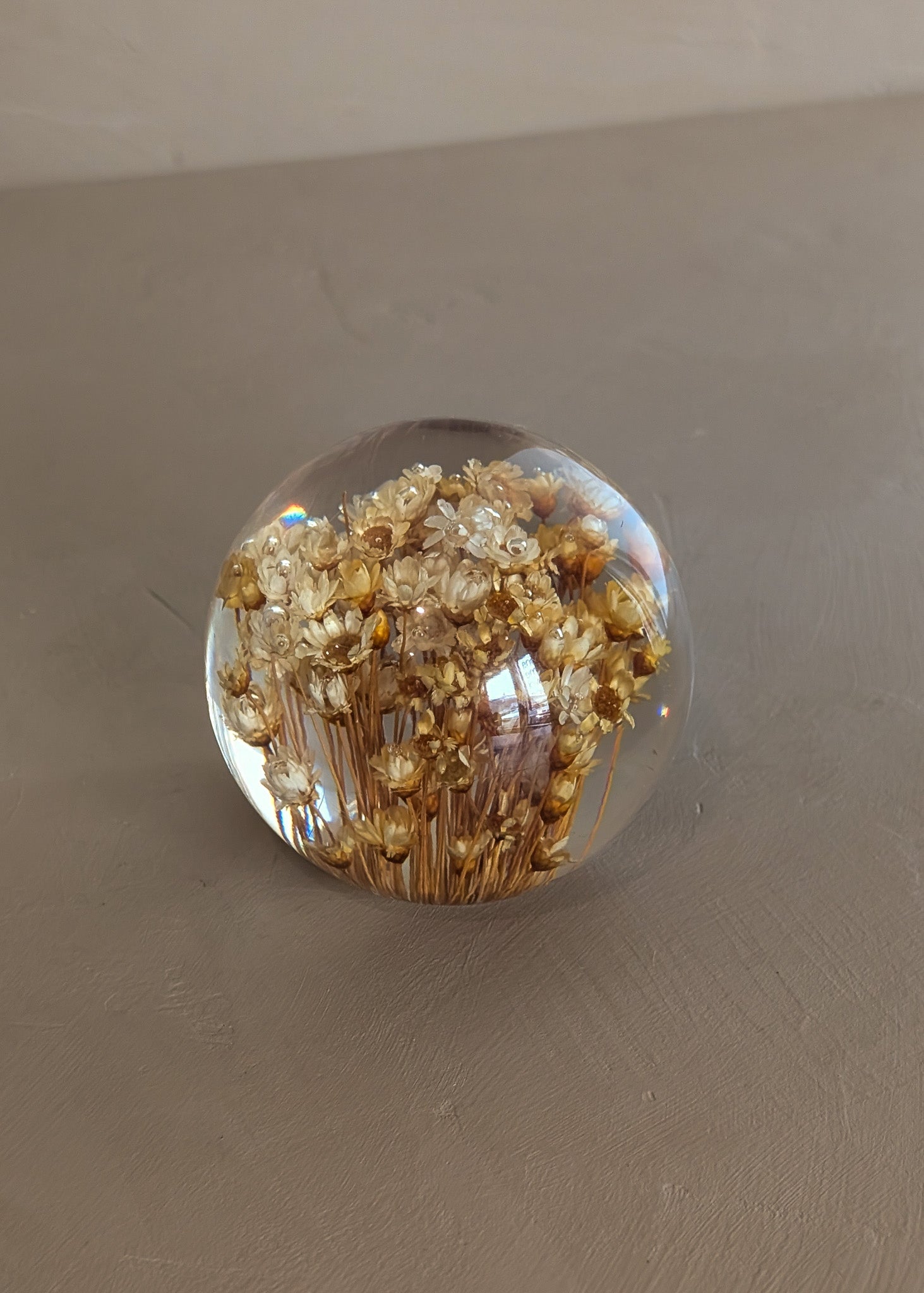 Vintage Round Orb Real Dried Floral Acrylic Paperweight