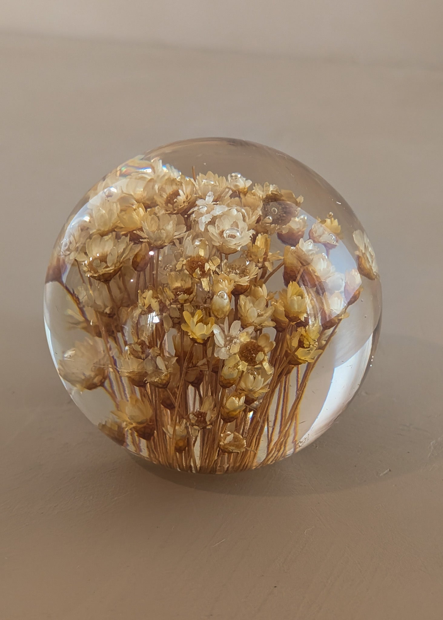 Vintage Round Orb Real Dried Floral Acrylic Paperweight