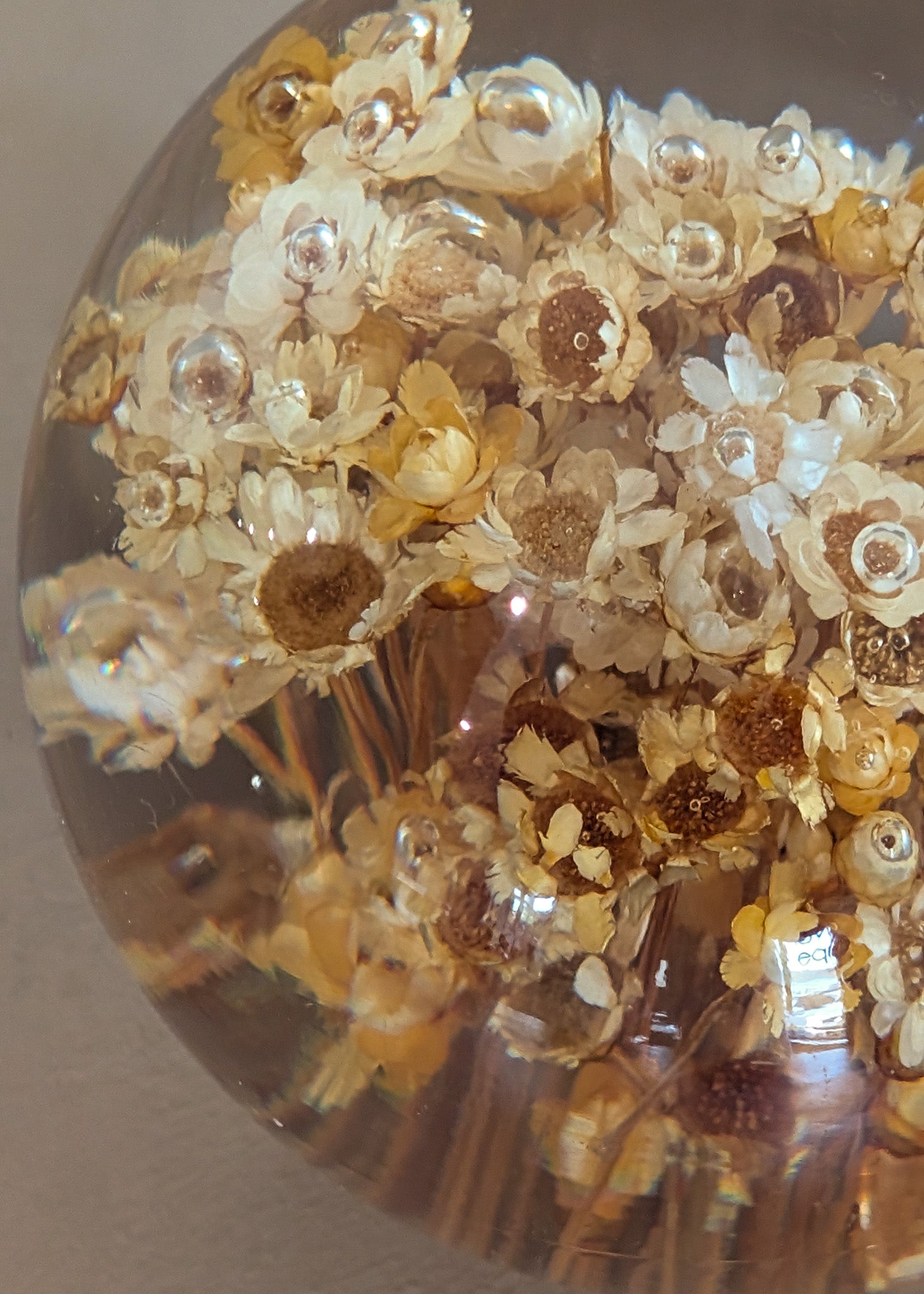 Vintage Round Orb Real Dried Floral Acrylic Paperweight