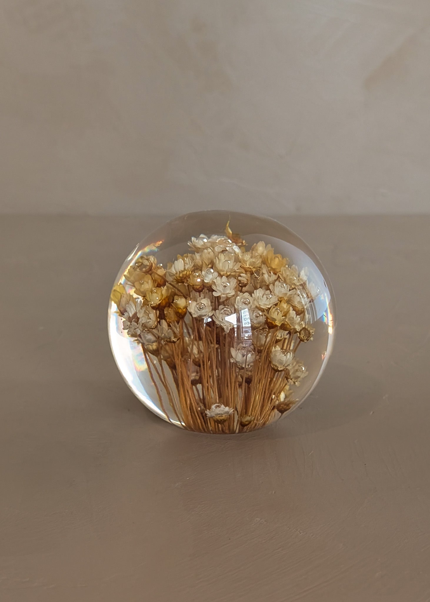 Vintage Round Orb Real Dried Floral Acrylic Paperweight