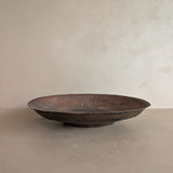 Large Patinated Vintage Handcrafted Hammered Copper Dish Bowl with Triskelion Detailing