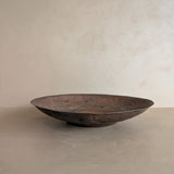 Large Patinated Vintage Handcrafted Hammered Copper Dish Bowl with Triskelion Detailing