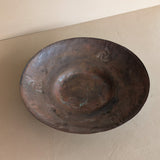 Large Patinated Vintage Handcrafted Hammered Copper Dish Bowl with Triskelion Detailing