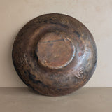 Large Patinated Vintage Handcrafted Hammered Copper Dish Bowl with Triskelion Detailing