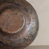 Large Patinated Vintage Handcrafted Hammered Copper Dish Bowl with Triskelion Detailing