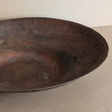 Large Patinated Vintage Handcrafted Hammered Copper Dish Bowl with Triskelion Detailing