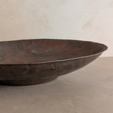 Large Patinated Vintage Handcrafted Hammered Copper Dish Bowl with Triskelion Detailing