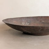 Large Patinated Vintage Handcrafted Hammered Copper Dish Bowl with Triskelion Detailing