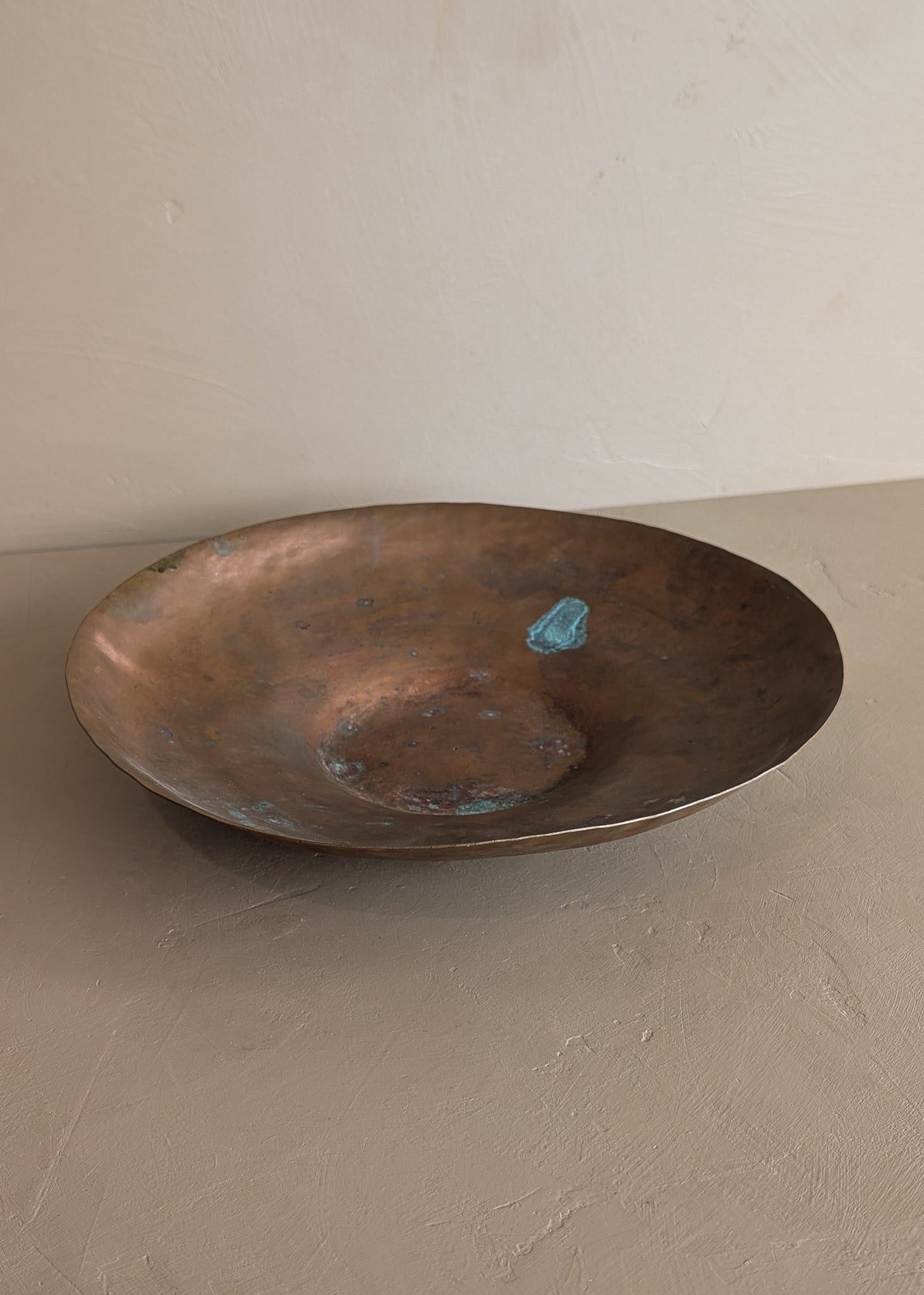 Patinated Vintage Handcrafted Hammered Copper Dish Bowl