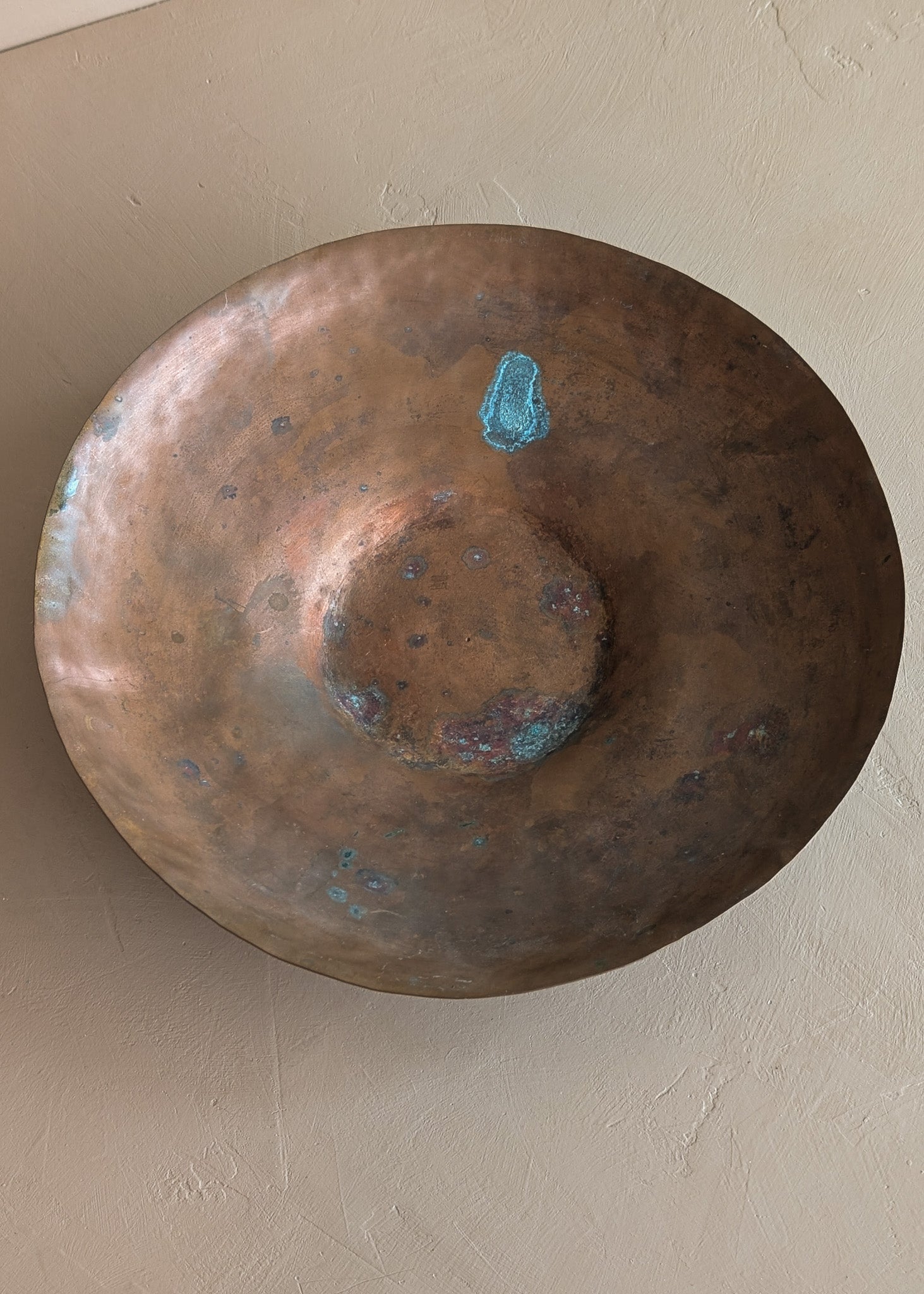 Patinated Vintage Handcrafted Hammered Copper Dish Bowl