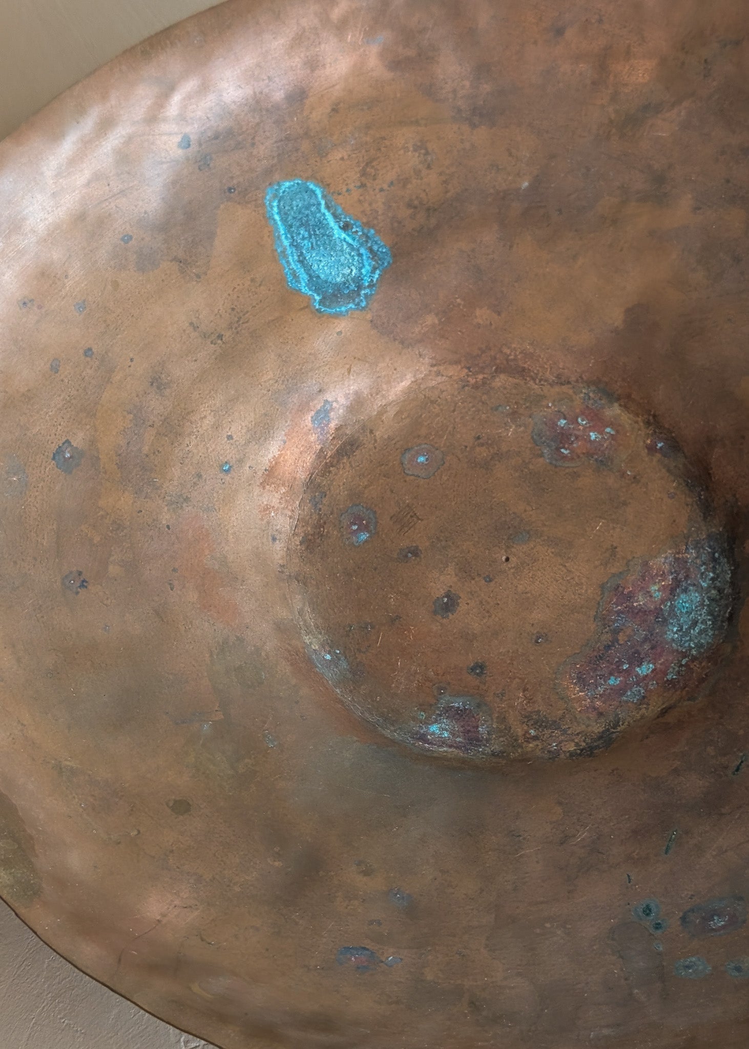 Patinated Vintage Handcrafted Hammered Copper Dish Bowl