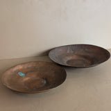 Large Patinated Vintage Handcrafted Hammered Copper Dish Bowl with Triskelion Detailing