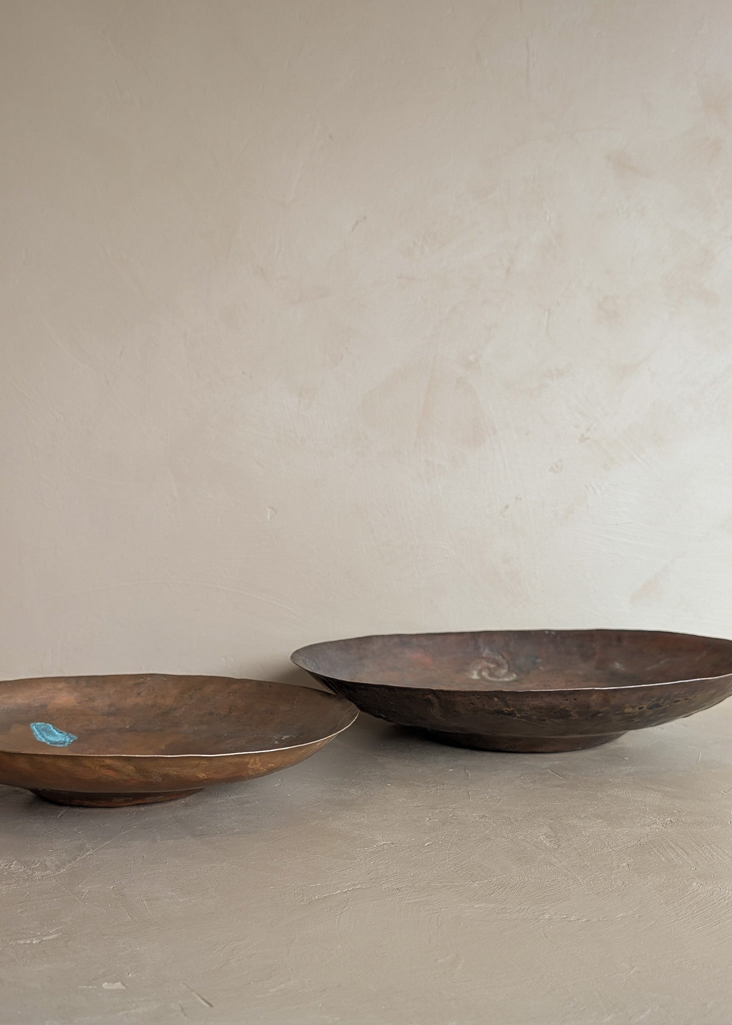 Patinated Vintage Handcrafted Hammered Copper Dish Bowl